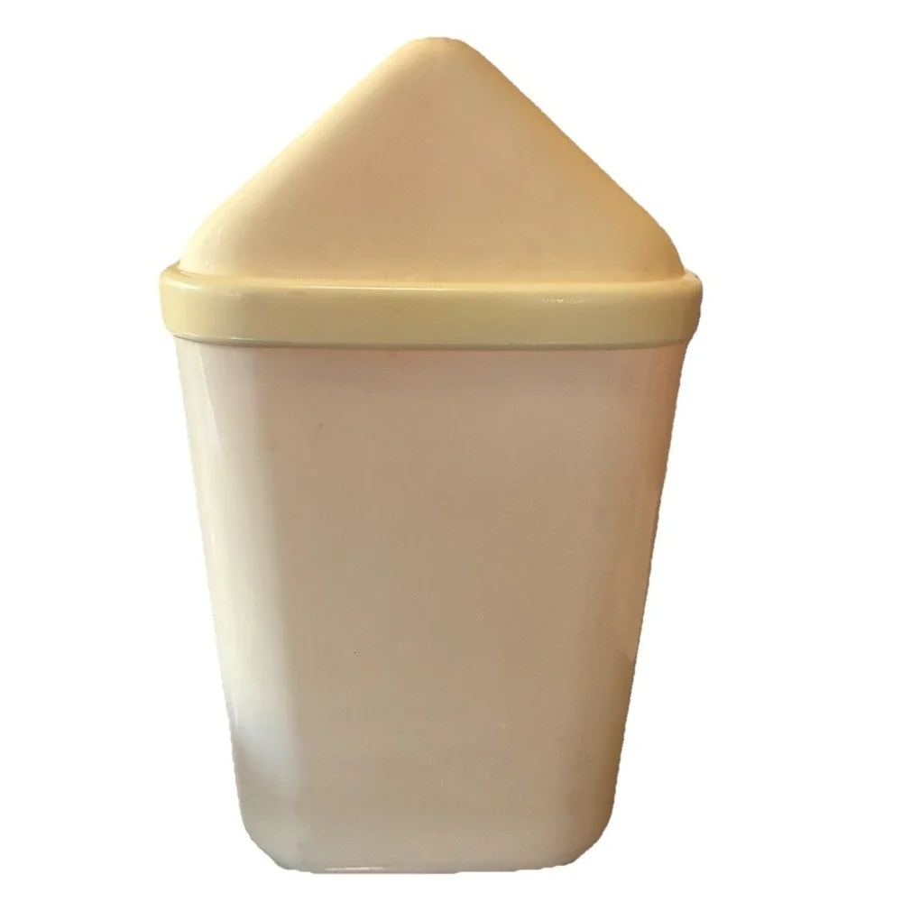 Vintage Trash Can Beige Pink Roof Small 11.5x7x6.5